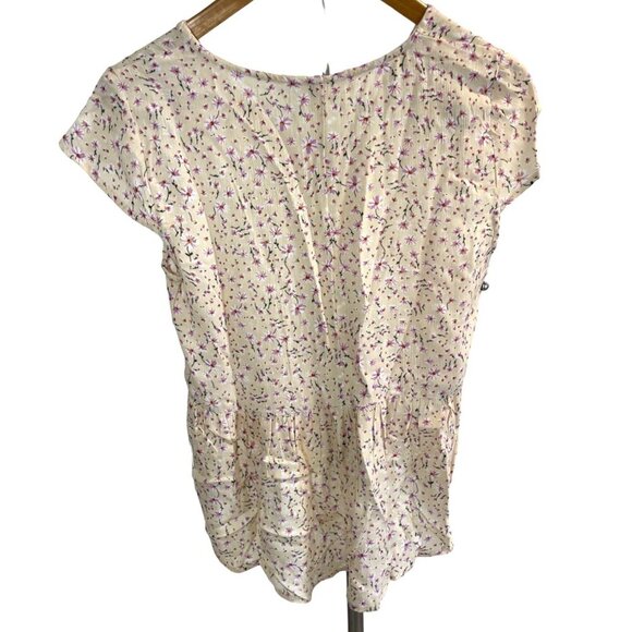 Sim and Sam Cream Floral V Neck Cap Sleeve Hi Lo Blouse Top Sz S - Picture 2 of 8